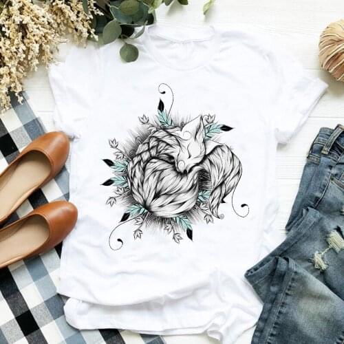 Women Lady Fox Cute Animal Cartoon Fashion Cute Print Ladies T Tee Tshirt Womens Shirt Clothes Female Top Graphic T-shirt