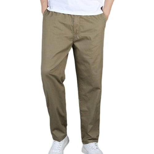 Plus Size Cargo Pants Men Autumn Sports High Waist Oversize Casual Sweatpants Pockets Elastic Waist Straight Business Trousers
