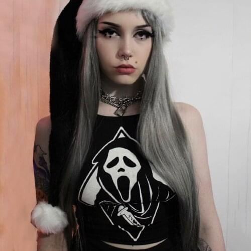 Dark Street Grim Reaper Print Halter Halter Top 2021 European and American Spring/Summer Sexy Halter Tank Top Y2k Tops Women