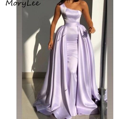 Lavender Prom Dresses 2021 Hot One Shoulder Spandex Satin Mermaid Prom Dresses With Zipper Back vestidos de fiesta de noche