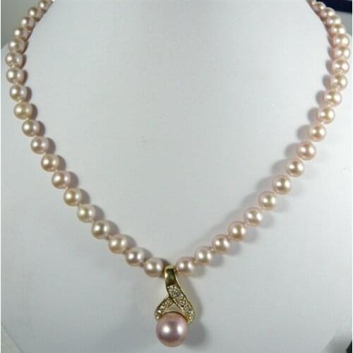 Ladys favorite 8MM pink shell pearl pendant Necklace
