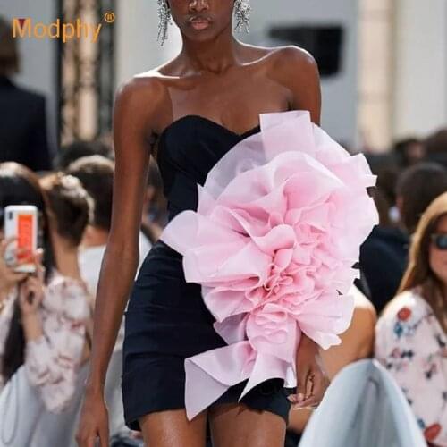 Sexy Strapless Flower WomenS Mini Dress 2020 Spring New Sleeveless Bodycon Dress Fashion Celebrity Evening Party Vestidos