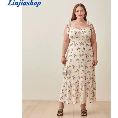 Dresses For Women 2021 Elegant Floral Print Vintage Dress Frill Sweetheart Neck Tie Strap Sexy Summer Elastic Beach Dress Ruffle