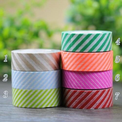 1Roll=15mmX10m Japanese Washi Decorative Adhesive Tape Rainbow Multicolor Twill Stripe patterns Masking Paper Tape Gift