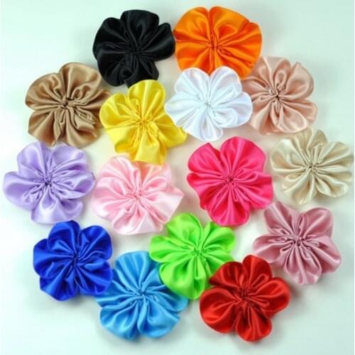 200pcs/lot 1.5"16 Colors Hot Fabric Flower Accessories For Girls Headband Chic Satin Artificial Flowers For Wedding