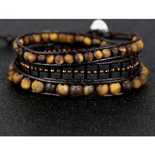 2020 Unique 3 Strands men Bracelets Handmade Leather natural tiger eye beads wrap Bracelet lovers jewelry gift drop shipping