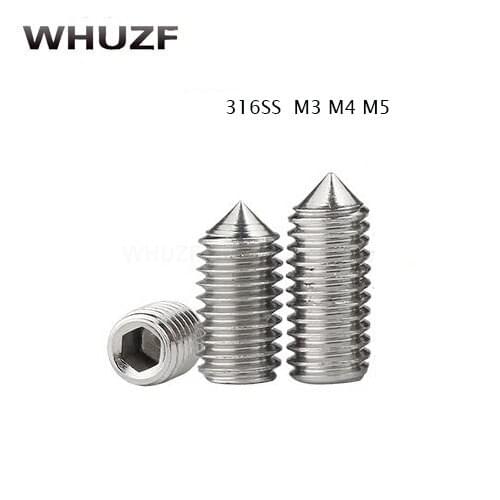30Pcs/40Pcs//50Pcs M3 M4 M5 316 Stainless Steel Inner Hexagon Socket Allen Head Grub Cone Point Set Screw
