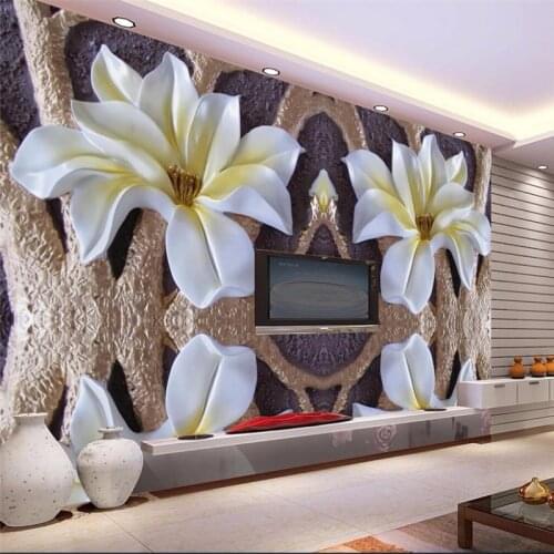 Beibehang 3D photo Dimensional relief murals living room TV background lotus 3D large wall mural wallpaper Modern painting