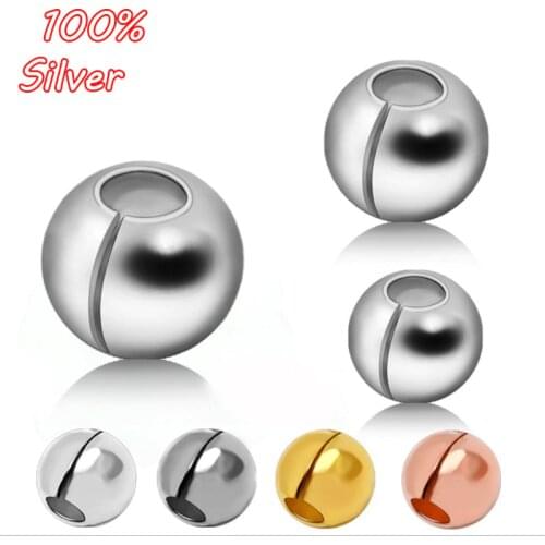 4pcs 925 Sterling Silver Color End Cap Beads Can Open Spacer Bead Charms for Diy Jewelry Making Finding Accessories Wholesale