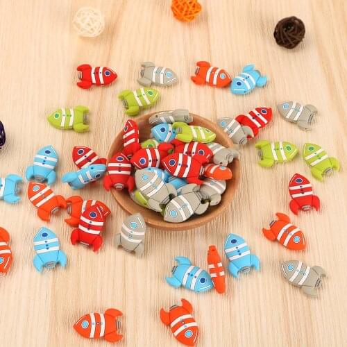 Kovict 50/100/200pcs Baby Cartoon Rocket Silicone Beads Baby Teether DIY Pacifier Chain Clip