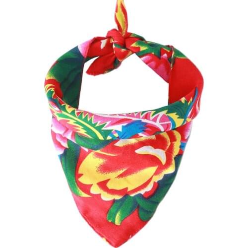 Katu Pet Chinese national style big safflower cotton dog bandana Cat Dog Scarf Large Dog Accessories