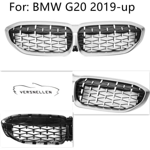 Diamonds Style Front Bumper Grills Mesh For BMW New 3 Series G20 G28 ABS Racing Grills Matte silver 2019-Up