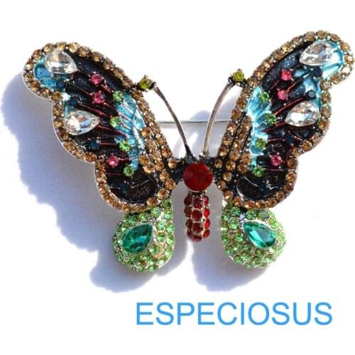 Fashion Jewelry Mix Color Rhinestone Butterfly Anti Silver Color Brooch Lady Gifts Ornament Painted Breast pin Accessory Garment