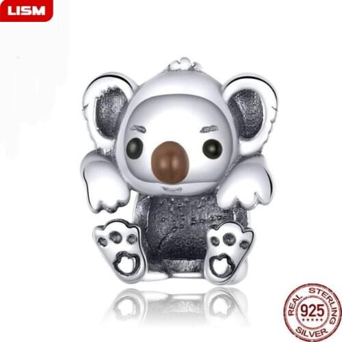 Baby Koala Metal Beads for Women Jewelry Making 925 Sterling Silver Animal Charm fit Bracelet & Bangle Jewelry