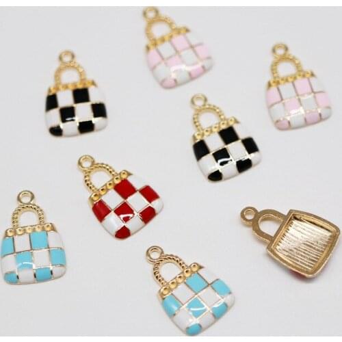 Bag Enamel Charms Pendant Oil Drop for Bracelet DIY Jewelry Earring Making Gonden Base 13x21mm