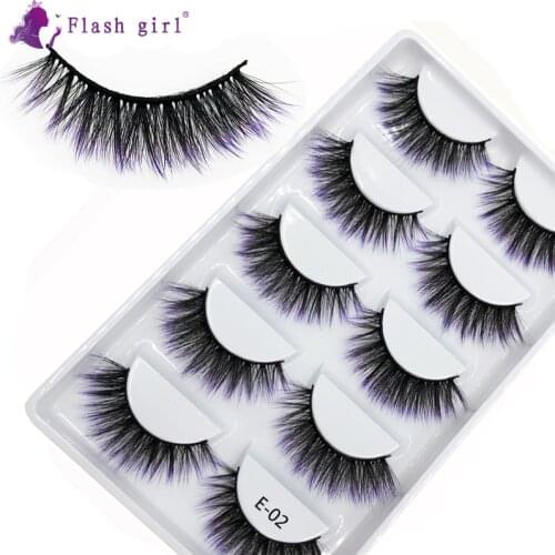 Flash girl Hot sale good quality E02 5 pairs colorful mink eyelashes 16 styles wispy eyelashes