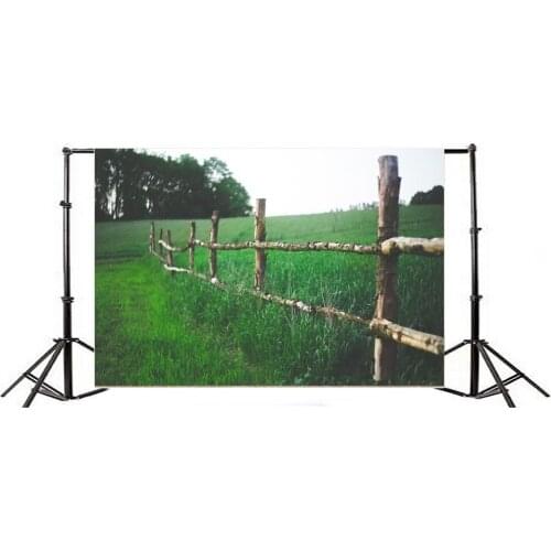 Photography Backdrop Ric Green Wheat Field Vintage Wooden Fence Nature