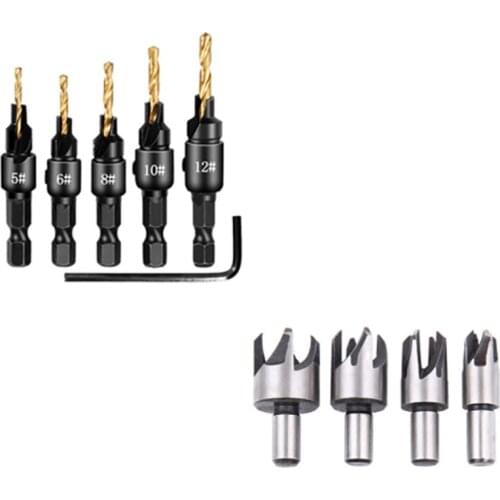 Hot SV-10Pcs Claw Type Cork Puncher Chamfer Cutter Drill Bit Countersunk Bit Drill 1/4 Inch Hexagon Wrench Tool Set