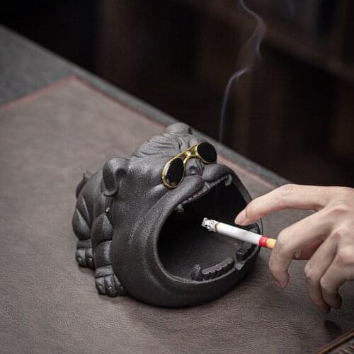Ceramic Hippo Bulldog Model Statue Ashtray Anti-ash Car Large Capacity Portable Ashtray Living Room Home Decor Boyfriend Gift