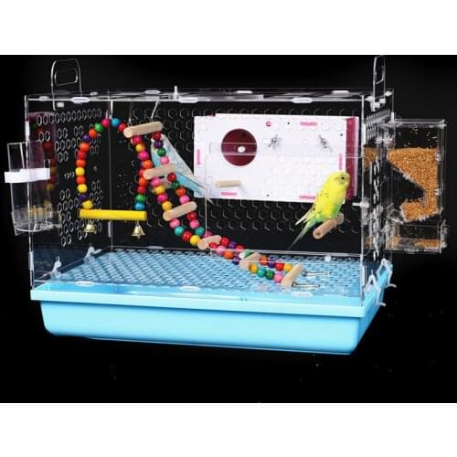 Tray Type Bird Cage Acrylic Transparent Parrot Cage Tiger Skin Peony Cloud Acacia Small Parrot Cage Breeding Cage Anti-Flying