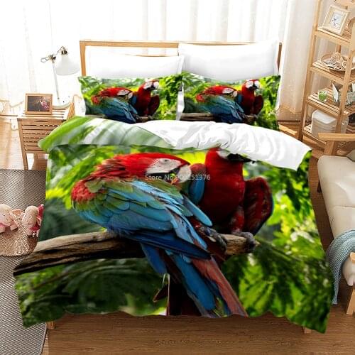 3D Printed Colorful Parrot Bird Bedding Set Soft Quilt Cover / Duvet Cover Set Bed Linens Bedclothes Home Textile for Kids Adult