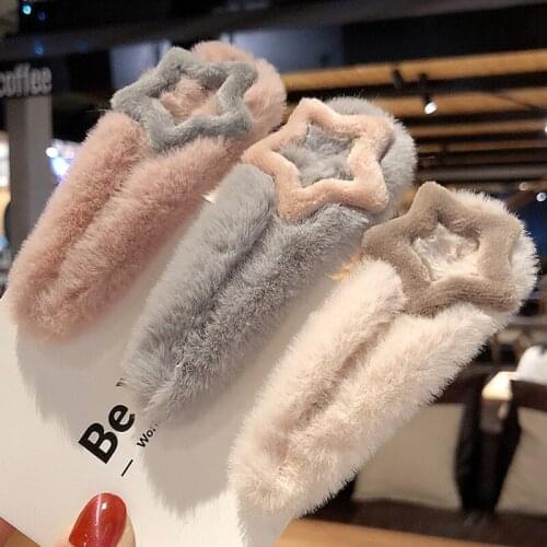 Korea Winter Soft Plush Star Hair Accessories Girl Women Faux Rabbit Fur Waterdrop Hairpin Hair Clips for Girls Hair Barrettes
