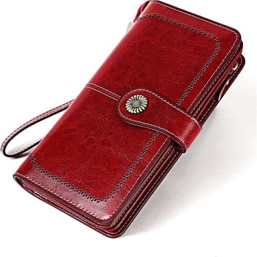 New RFID Genuine Leather Women Wallets Luxury Womens Leather Wallet Hasp Female Wallet Long Coin Pocket Walet Phone Card Holder
