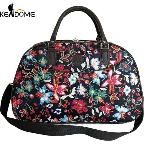 Leather Women Travel Bag Handbags Portable Hand Fitness Floral Duffel Bag Waterproof Weekend Bag For Lady Fashion Bags XA218D
