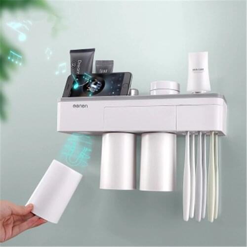 Magnetic Toothbrush Holder Wall-mounted Toothpaste Rack Adsorption Inverted Bathroom Accessories Organizer with Cups for Lovers