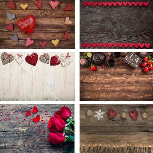 Mehofond Valentines Day Photography Background Love Wedding Red Roses Flowers Retro Wood Romantic Backdrop Photo Studio Props