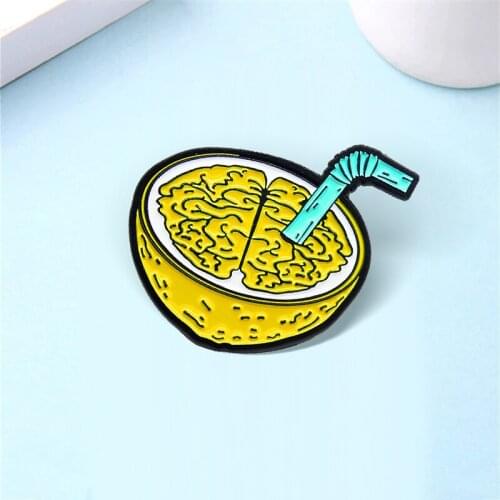Cute Lemon Juice Enamel Lapel Pins Organs Fruits Lemon Brain Cerebrum Brooches Badges Gifts For Friends Wholesale Jewelry