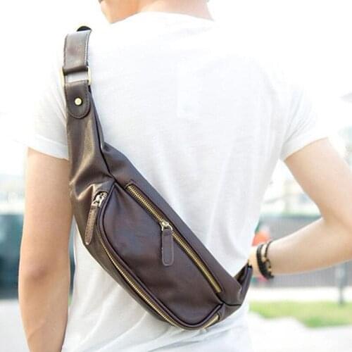 DIENQI Fashion Leather Men Waist Bag Fanny Packs Vintage Man Chest Belt Bag Phone Holder Travel Small Pauch Bag Fannypack tas