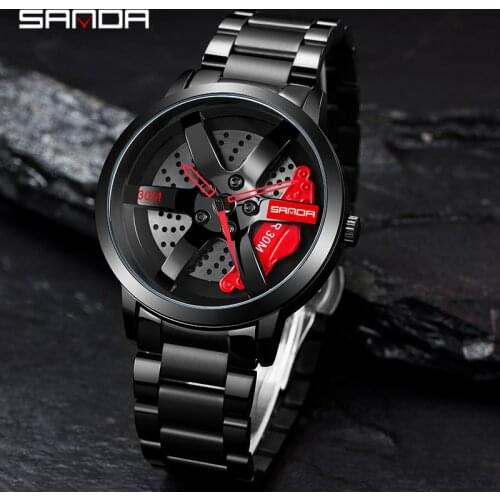 SANDA Fashion Rim Watch Center Custom Design Sports Car Rim Sports Watch Waterproof Creative 2021 Personality Hollow Watch