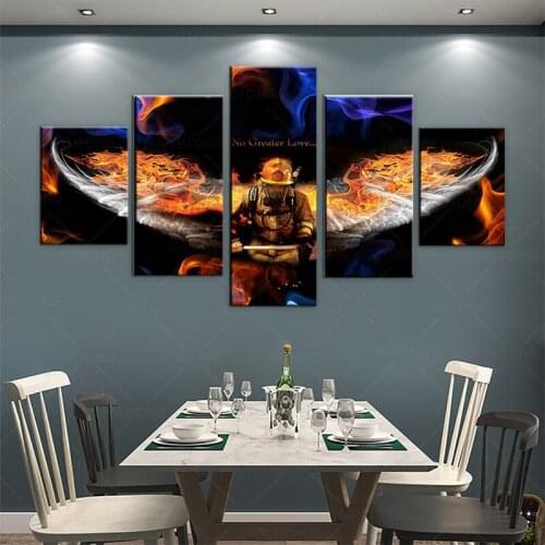 Modular Pictures 5 Panels Firefighter Painting on Canvas No Greater Love Posters and Prints Wall Art Home Decor for Living Room