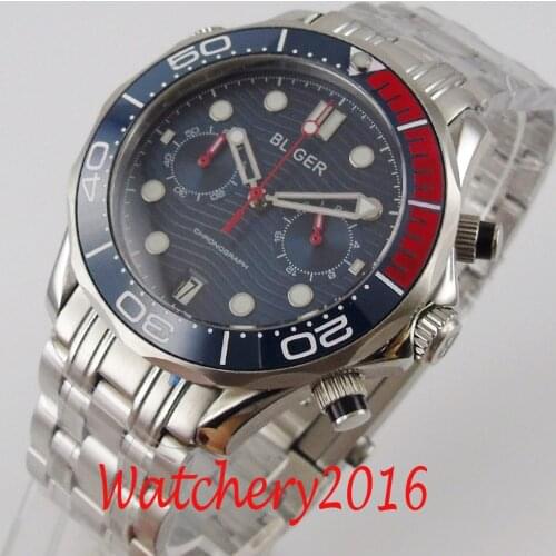 The most worthy collection Luxury Bliger 41mm Blau Dial Sapphire Glass Date Quartz movement Mens Wristwatches