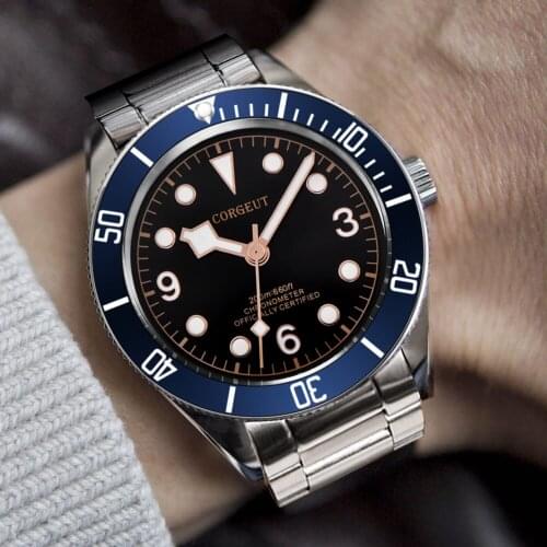 CORGEUT Luxury Top Brand Mens Self-Winding NH35A Watch Sapphire Glass PVD Case Military Sports Swimming Clock Leather Watch