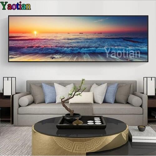 Full Square Diamond Painting Sunset By The Sea 5D DIY Diamond Embroidery Cross Stitch Kit Rhinestone Mosaic Art Home Decoration