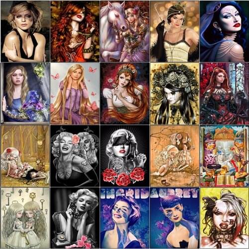 Full square Cross stitch cuadros 5d diamond painting kit set Woman cartoon color horse complet embroidery dirll drawing mosaic