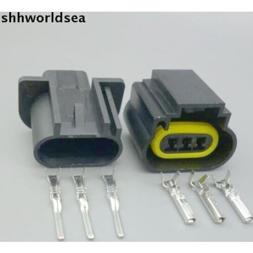 Shhworldsea 5/30/100sets H13 3pin plastic Xenon Male and female connector HID Plug socket with terminal headlight Adaptor