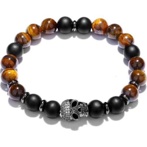 Newest Design Charm Mens Skeleton Beads Bracelets Classic Tiger Eye Scrub Stone Bracelet For Women Men Fashion Jewellery Gifts