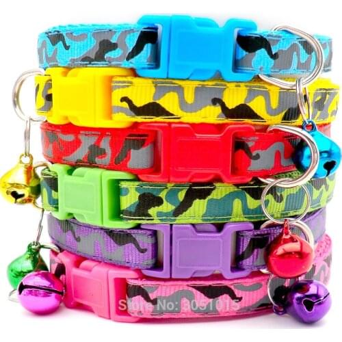 Wholesale 100Pcs Cat Collar with Bell Fashion Camouflage Print Small Dog Puppy Kitten ID Collars Adjustable Cat Supplies