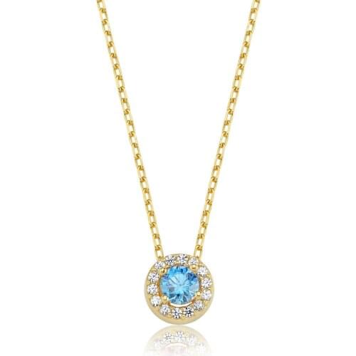Valori Jewels 0.25 Carat, Zirconia Fancy Blue And White Round Gemstone, Gold Plated, Sterling Silver Necklace
