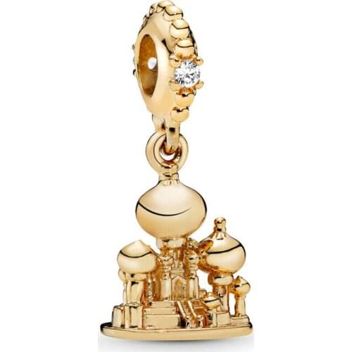 Gold Plated Beads Aladdin Agrabah Castle Dangle Charms Mosque fit Original Pandora Bracelets Women DIY Jewelry