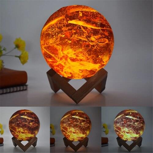 Thrisdar Remote Control 16 Color Flame Design 3D Moon Lamp LED Night Light Creative Gift Bedroom Bedside USB Charging Moon Lamps