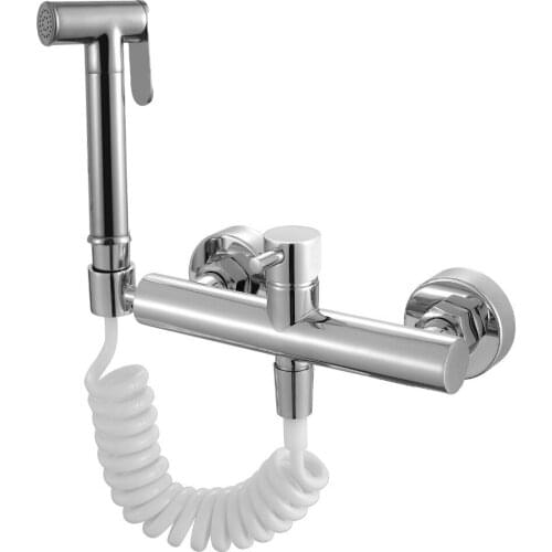 Toilet Bidet Sprayer Faucet Mixing Valve with Hose, Bracket and Brass Sprayer Wall Mount , Polished Chrome BD781