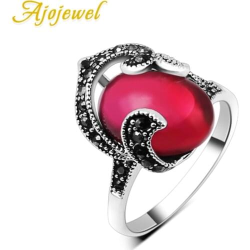 Size 6-9 Luxury Oval Corundum Stone Rings Gift Vintage Annel Female Red Jewelry Fashion Accessories