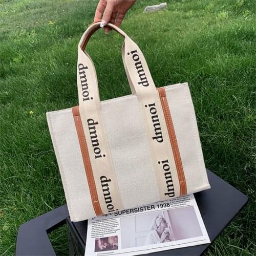 Fashion Simpke Women Canvas Shoulder Bag Ladies Large Capacity Zipper Bags Female Letter Print Handbags