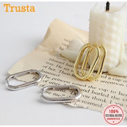 Trustdavis Authentic Minimalist 925 Sterling Silver Gothic INS Ellipse Charm Hoop Earrings For Women Wedding Fine Jewelry DA147