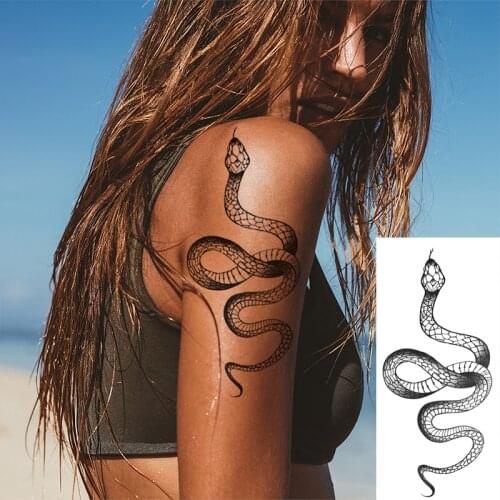 Temporary Tattoo Stickers Black Snake Fake Tattoo for Women Men Waist Body Waterproof Large Size Fake Tattoo Dark Snake Tatto
