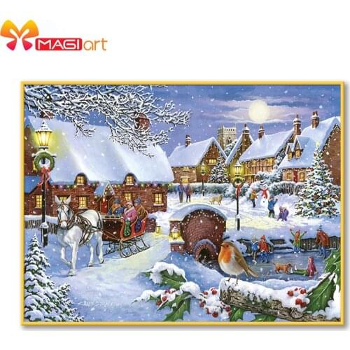 Cross stitch kits Embroidery needlework sets 11CT water soluble canvas patterns 14CT Full Merry Christmas Town NCMC106